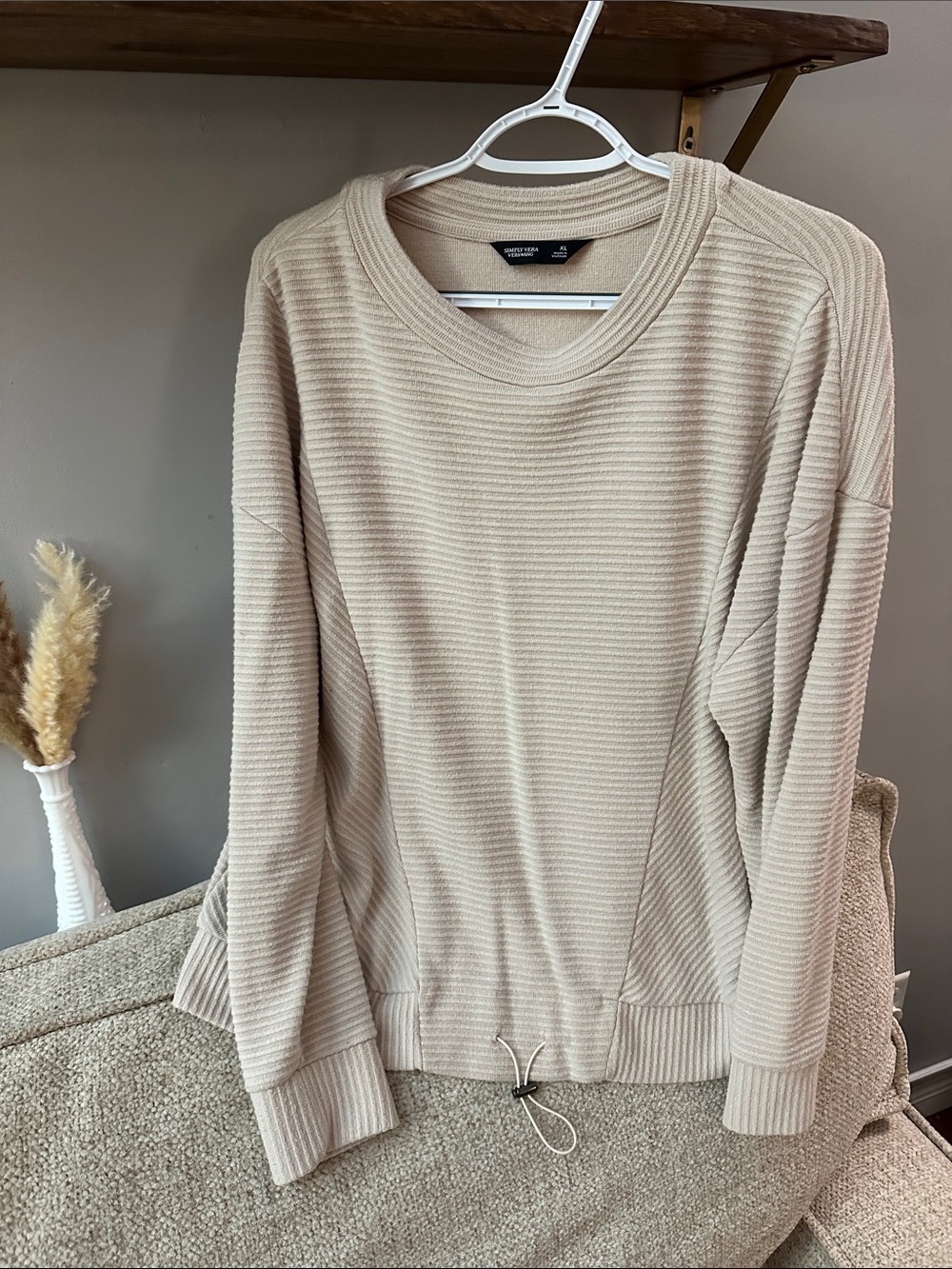 Simply Vera Vera Wang Ribbed Crewneck Sweater - Beige